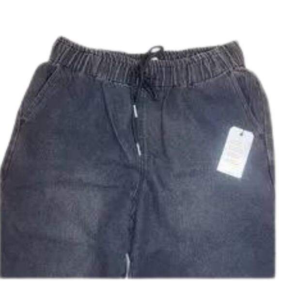 FOREVER 21 Black Distressed Drawstring High Rise Denim Joggers Size Medium - Picture 3 of 4